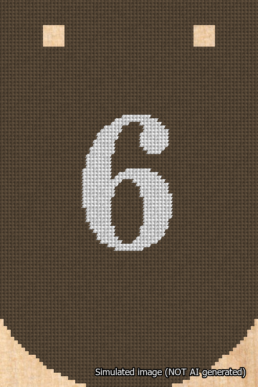A simulated image of the stitched needlepoint design: Banner 18m Curved 6 White on Brown. Not A.I. generated.