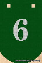 A simulated image of the stitched needlepoint design: Banner 18m Curved 6 White on Green. Not A.I. generated.
