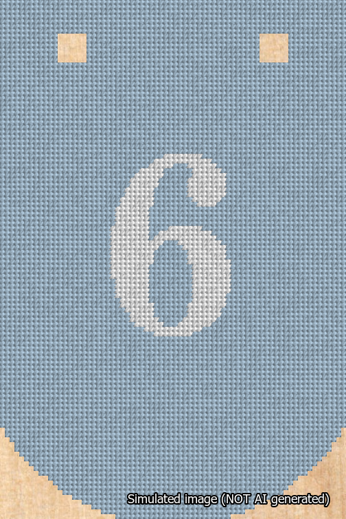 A simulated image of the stitched needlepoint design: Banner 18m Curved 6 White on Light Blue. Not A.I. generated.