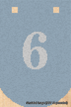 A simulated image of the stitched needlepoint design: Banner 18m Curved 6 White on Light Blue. Not A.I. generated.