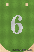 A simulated image of the stitched needlepoint design: Banner 18m Curved 6 White on Light Green. Not A.I. generated.