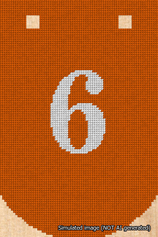A simulated image of the stitched needlepoint design: Banner 18m Curved 6 White on Orange. Not A.I. generated.