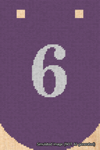 A simulated image of the stitched needlepoint design: Banner 18m Curved 6 White on Purple. Not A.I. generated.