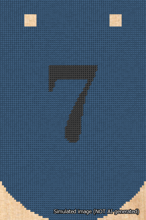 A simulated image of the stitched needlepoint design: Banner 18m Curved 7 Black on Blue. Not A.I. generated.
