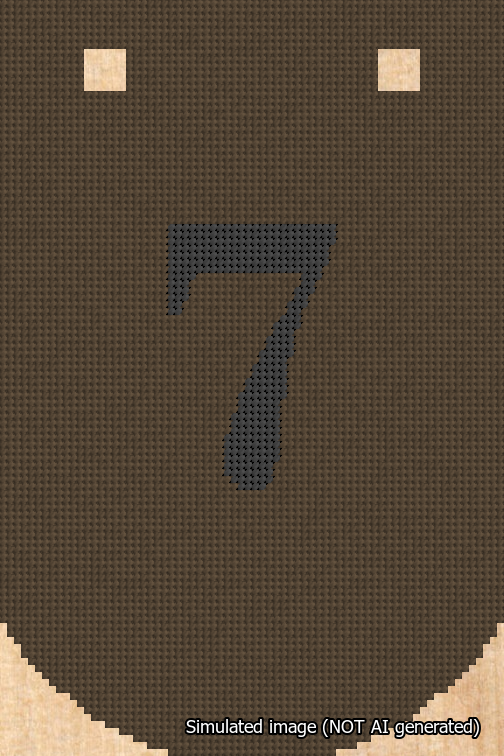 A simulated image of the stitched needlepoint design: Banner 18m Curved 7 Black on Brown. Not A.I. generated.