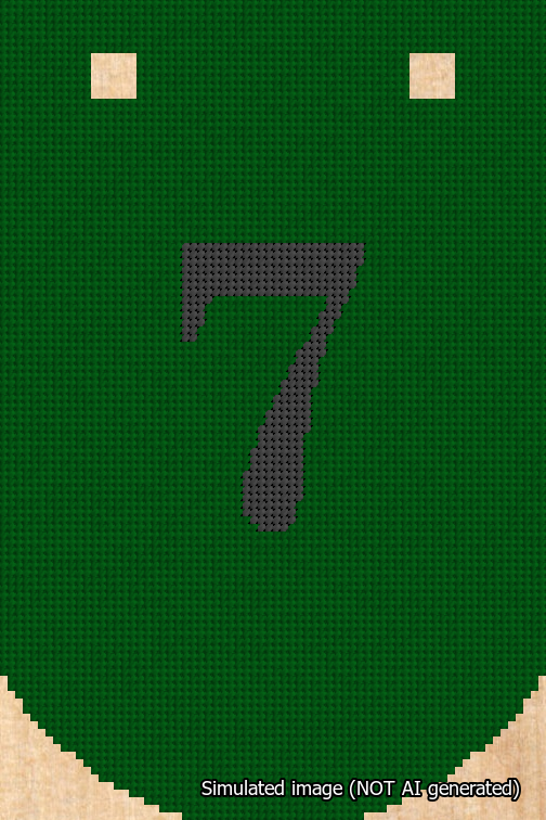 A simulated image of the stitched needlepoint design: Banner 18m Curved 7 Black on Green. Not A.I. generated.