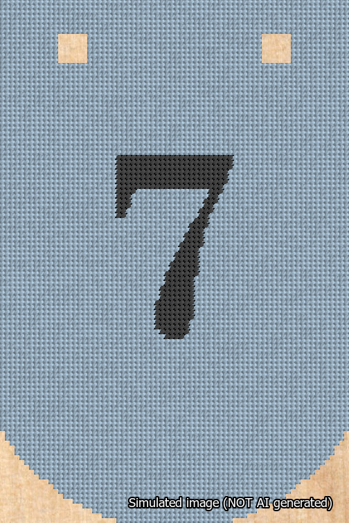 A simulated image of the stitched needlepoint design: Banner 18m Curved 7 Black on Light Blue. Not A.I. generated.