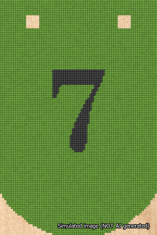 A simulated image of the stitched needlepoint design: Banner 18m Curved 7 Black on Light Green. Not A.I. generated.