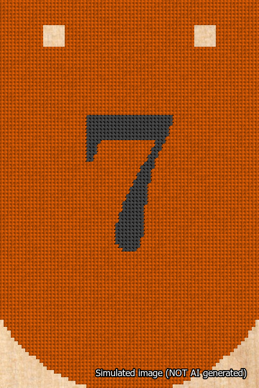 A simulated image of the stitched needlepoint design: Banner 18m Curved 7 Black on Orange. Not A.I. generated.