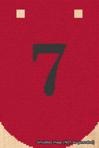 A simulated image of the stitched needlepoint design: Banner 18m Curved 7 Black on Red. Not A.I. generated.