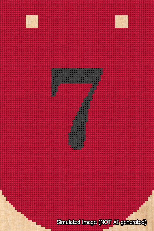 A simulated image of the stitched needlepoint design: Banner 18m Curved 7 Black on Red. Not A.I. generated.