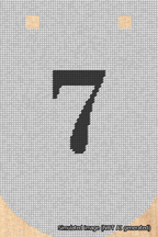 A simulated image of the stitched needlepoint design: Banner 18m Curved 7 Black on White. Not A.I. generated.