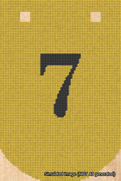 A simulated image of the stitched needlepoint design: Banner 18m Curved 7 Black on Yellow. Not A.I. generated.
