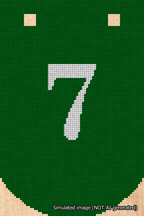 A simulated image of the stitched needlepoint design: Banner 18m Curved 7 White on Green. Not A.I. generated.