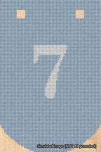 A simulated image of the stitched needlepoint design: Banner 18m Curved 7 White on Light Blue. Not A.I. generated.