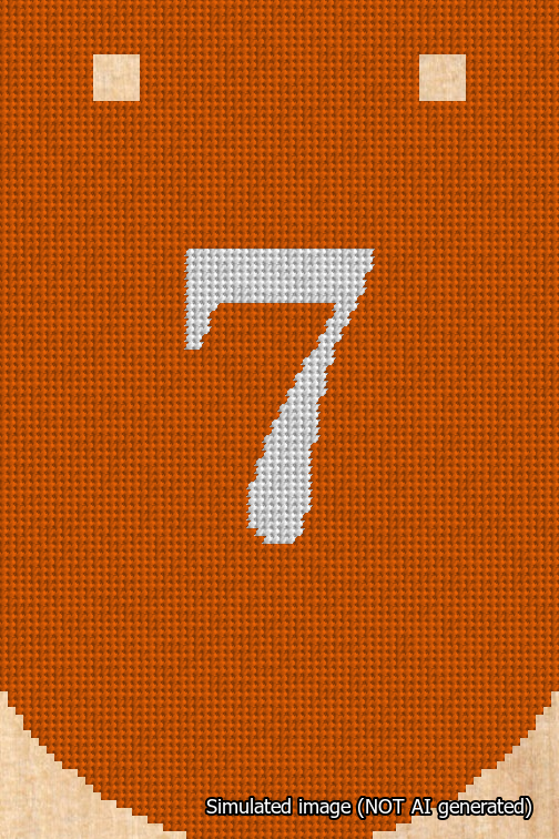 A simulated image of the stitched needlepoint design: Banner 18m Curved 7 White on Orange. Not A.I. generated.