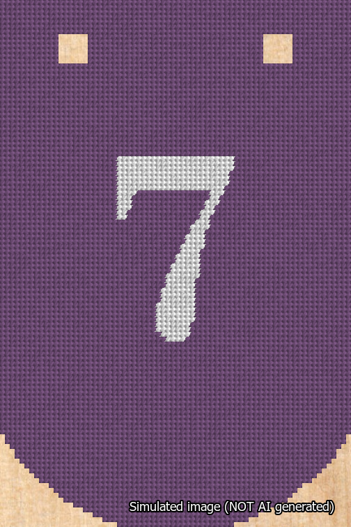 A simulated image of the stitched needlepoint design: Banner 18m Curved 7 White on Purple. Not A.I. generated.
