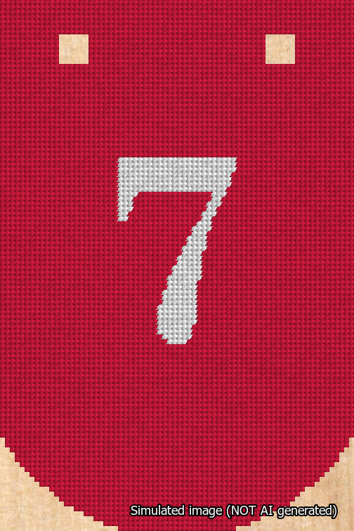 A simulated image of the stitched needlepoint design: Banner 18m Curved 7 White on Red. Not A.I. generated.