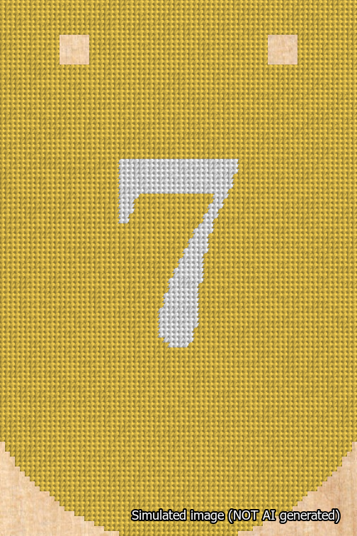 A simulated image of the stitched needlepoint design: Banner 18m Curved 7 White on Yellow. Not A.I. generated.