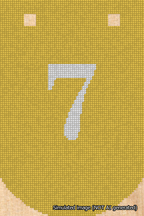 A simulated image of the stitched needlepoint design: Banner 18m Curved 7 White on Yellow. Not A.I. generated.