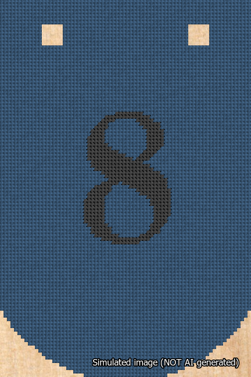 A simulated image of the stitched needlepoint design: Banner 18m Curved 8 Black on Blue. Not A.I. generated.