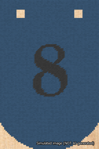 A simulated image of the stitched needlepoint design: Banner 18m Curved 8 Black on Blue. Not A.I. generated.