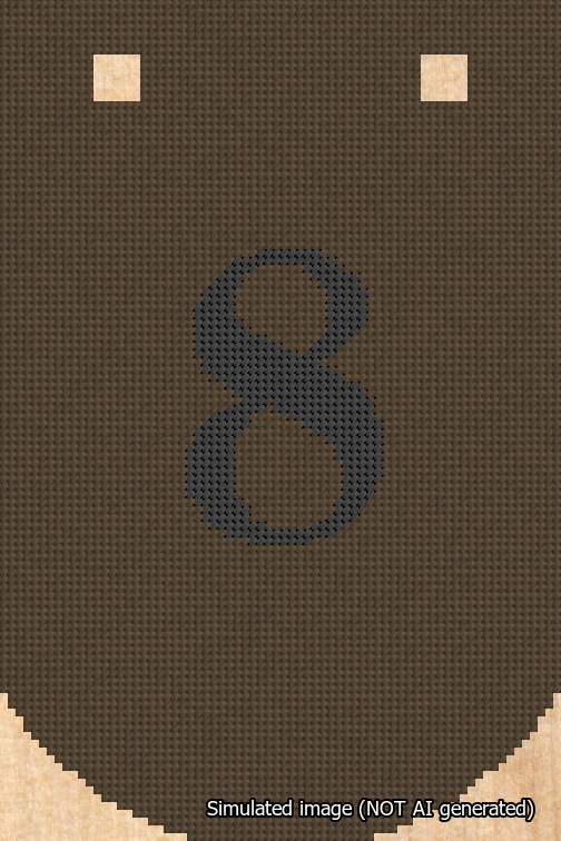 A simulated image of the stitched needlepoint design: Banner 18m Curved 8 Black on Brown. Not A.I. generated.