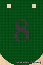 A simulated image of the stitched needlepoint design: Banner 18m Curved 8 Black on Green. Not A.I. generated.