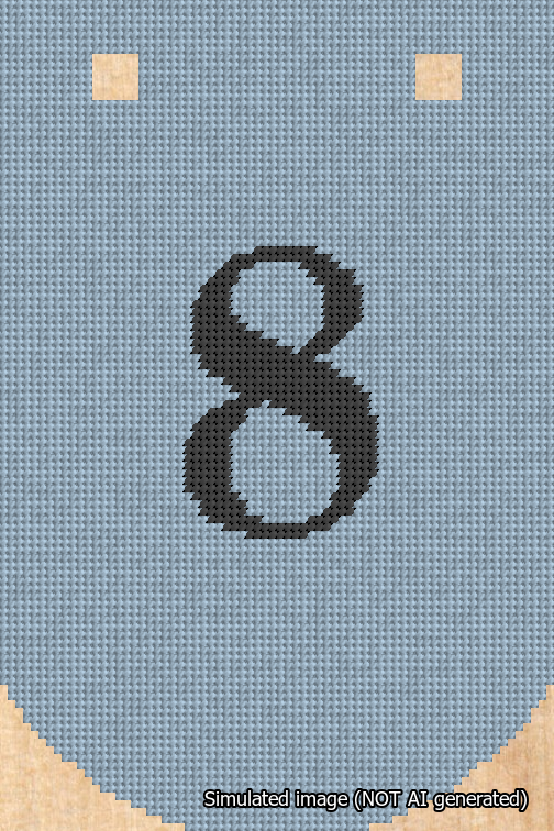 A simulated image of the stitched needlepoint design: Banner 18m Curved 8 Black on Light Blue. Not A.I. generated.
