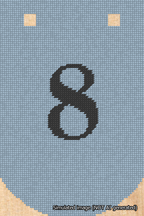 A simulated image of the stitched needlepoint design: Banner 18m Curved 8 Black on Light Blue. Not A.I. generated.