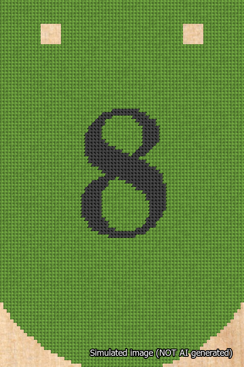 A simulated image of the stitched needlepoint design: Banner 18m Curved 8 Black on Light Green. Not A.I. generated.