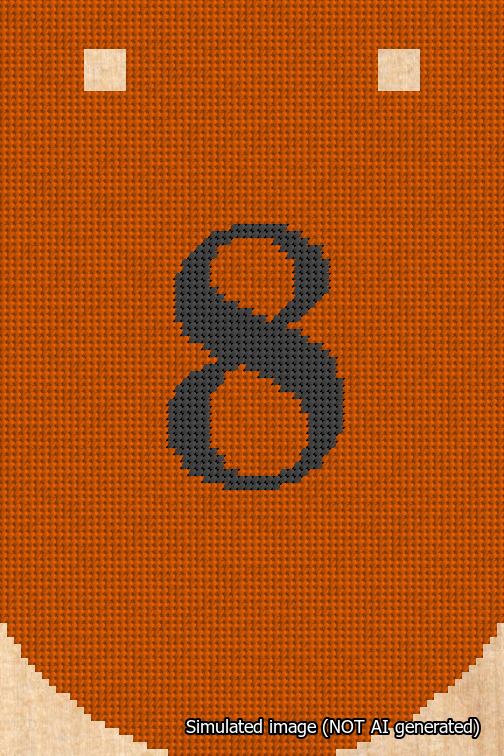 A simulated image of the stitched needlepoint design: Banner 18m Curved 8 Black on Orange. Not A.I. generated.