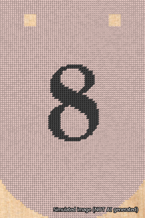 A simulated image of the stitched needlepoint design: Banner 18m Curved 8 Black on Pink. Not A.I. generated.