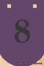 A simulated image of the stitched needlepoint design: Banner 18m Curved 8 Black on Purple. Not A.I. generated.