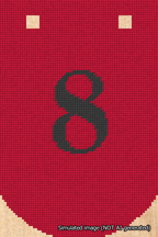 A simulated image of the stitched needlepoint design: Banner 18m Curved 8 Black on Red. Not A.I. generated.