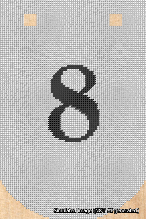 A simulated image of the stitched needlepoint design: Banner 18m Curved 8 Black on White. Not A.I. generated.