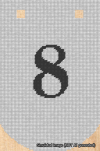 A simulated image of the stitched needlepoint design: Banner 18m Curved 8 Black on White. Not A.I. generated.
