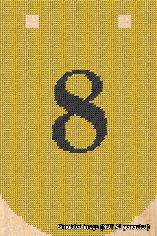 A simulated image of the stitched needlepoint design: Banner 18m Curved 8 Black on Yellow. Not A.I. generated.