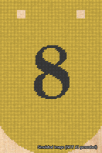 A simulated image of the stitched needlepoint design: Banner 18m Curved 8 Black on Yellow. Not A.I. generated.