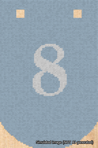 A simulated image of the stitched needlepoint design: Banner 18m Curved 8 White on Light Blue. Not A.I. generated.
