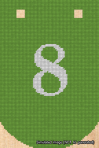A simulated image of the stitched needlepoint design: Banner 18m Curved 8 White on Light Green. Not A.I. generated.