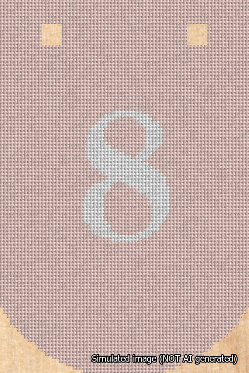 A simulated image of the stitched needlepoint design: Banner 18m Curved 8 White on Pink. Not A.I. generated.
