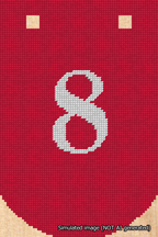 A simulated image of the stitched needlepoint design: Banner 18m Curved 8 White on Red. Not A.I. generated.