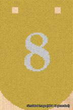 A simulated image of the stitched needlepoint design: Banner 18m Curved 8 White on Yellow. Not A.I. generated.