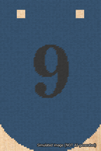 A simulated image of the stitched needlepoint design: Banner 18m Curved 9 Black on Blue. Not A.I. generated.
