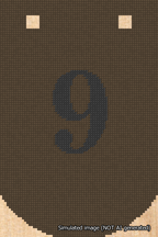 A simulated image of the stitched needlepoint design: Banner 18m Curved 9 Black on Brown. Not A.I. generated.