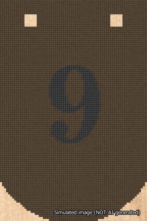 A simulated image of the stitched needlepoint design: Banner 18m Curved 9 Black on Brown. Not A.I. generated.