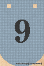 A simulated image of the stitched needlepoint design: Banner 18m Curved 9 Black on Light Blue. Not A.I. generated.