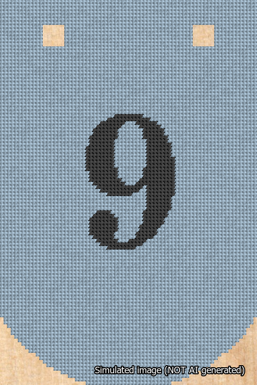 A simulated image of the stitched needlepoint design: Banner 18m Curved 9 Black on Light Blue. Not A.I. generated.