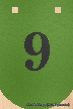 A simulated image of the stitched needlepoint design: Banner 18m Curved 9 Black on Light Green. Not A.I. generated.